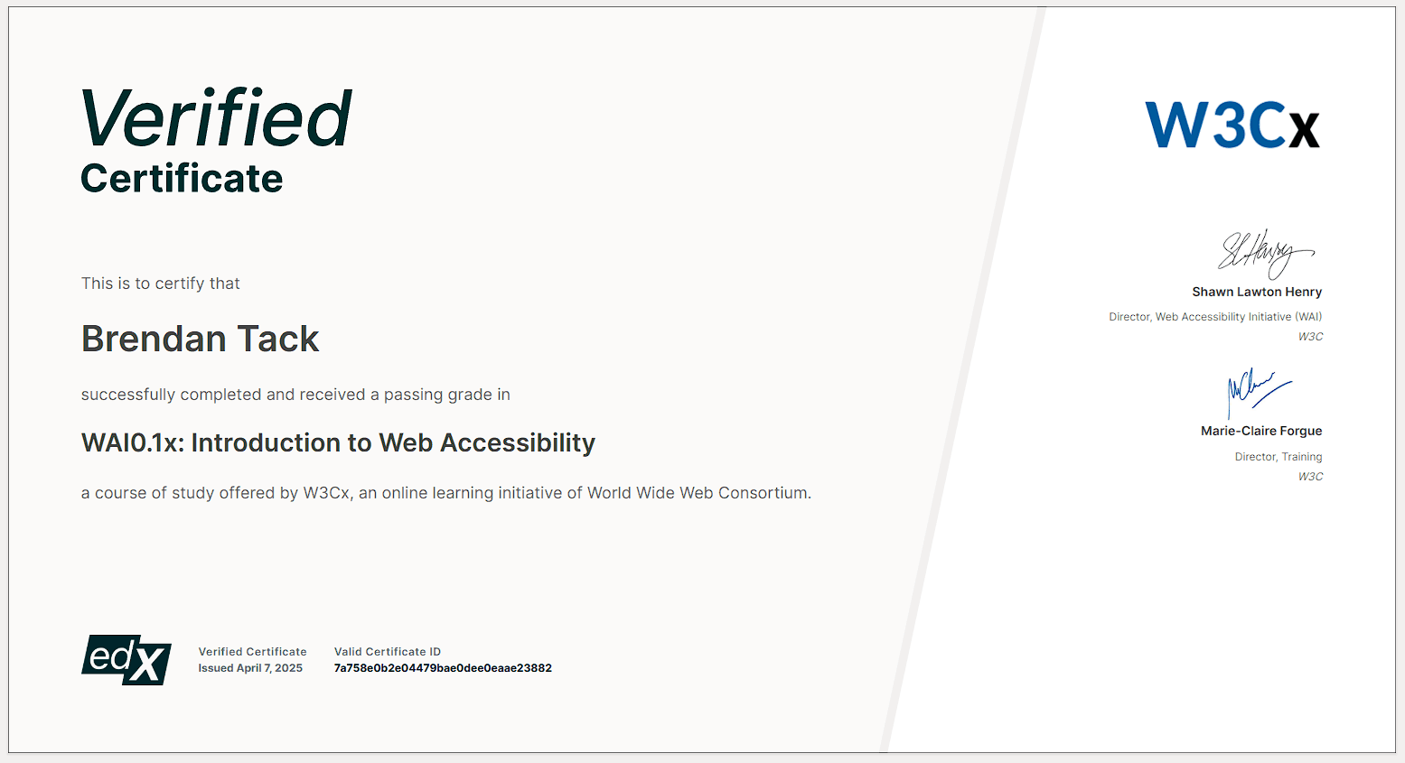 Web Accessibility (WCAG) certificate