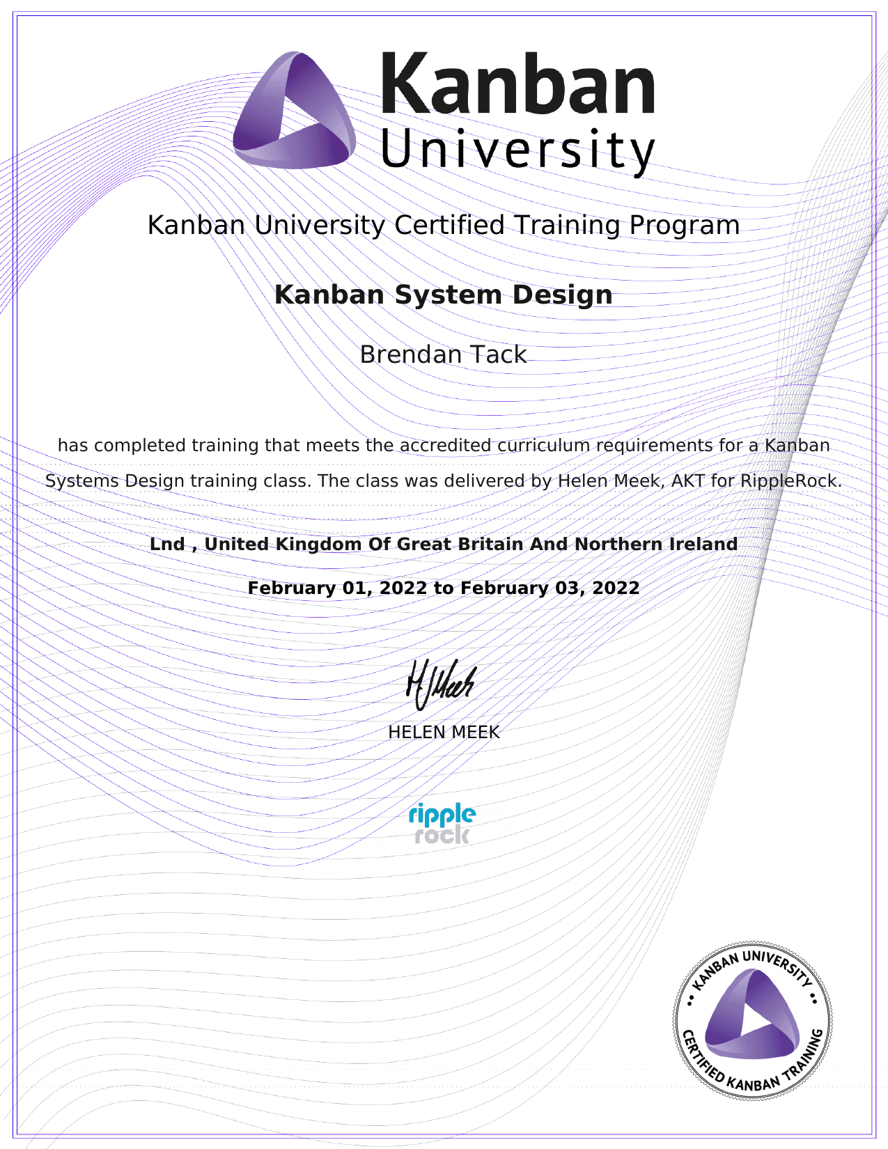 KMP1: Kanban System Design certificate
