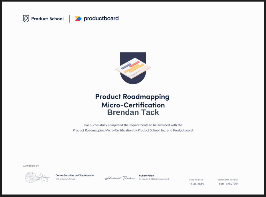 Product Roadmapping Micro-Certification (PRC) certificate