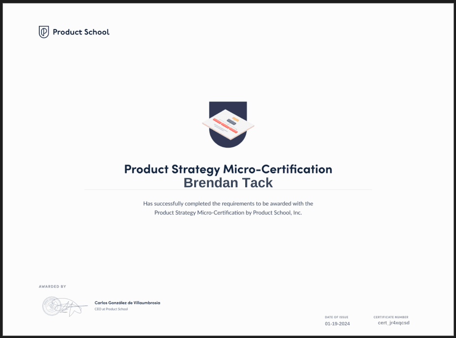 Product Strategy Micro-Certification (PSC) certificate